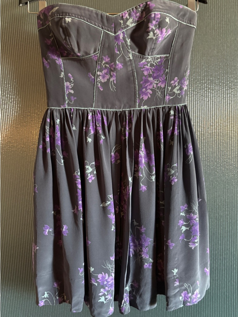 Rebecca Taylor Strapless Silk Floral Mini Dress Corset Bodice Blue Purple Size 6